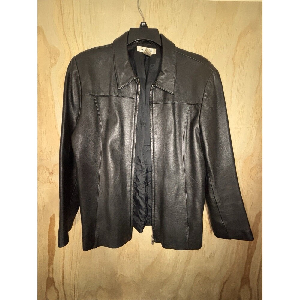 Men’s Leather Black Zip Up ALFANI Jacket Size XL - Picture 2 of 4